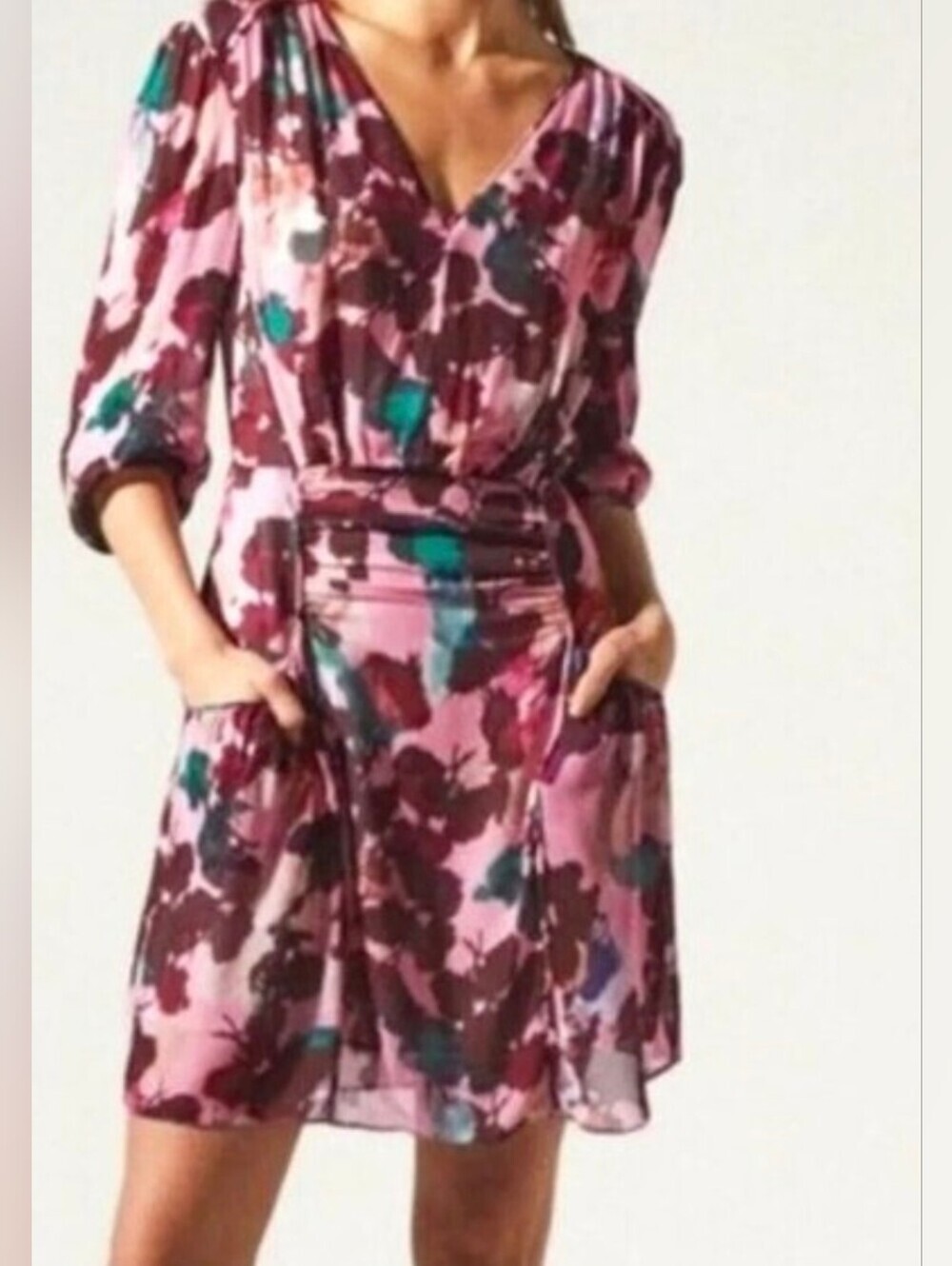 Reiss Josephine Pink and Burgundy Abstract Print Mini Dress Size 6